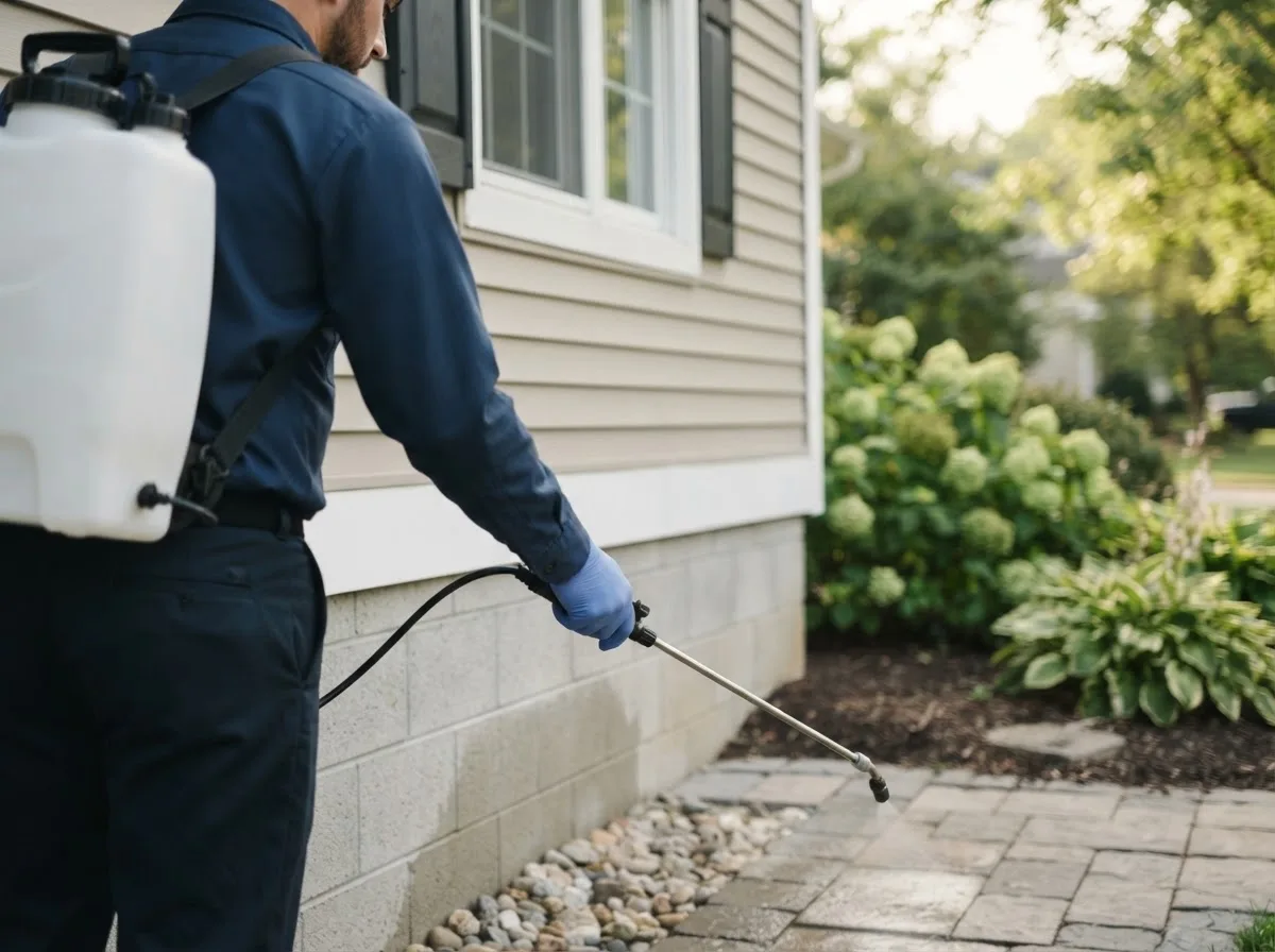 Pest control technician inspecting a home in Canfield, OH
